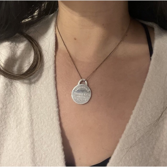 Tiffany Co. Large Return T&co Round Circle Disc Charm Ball Chain Necklace Silver - Picture 1 of 11